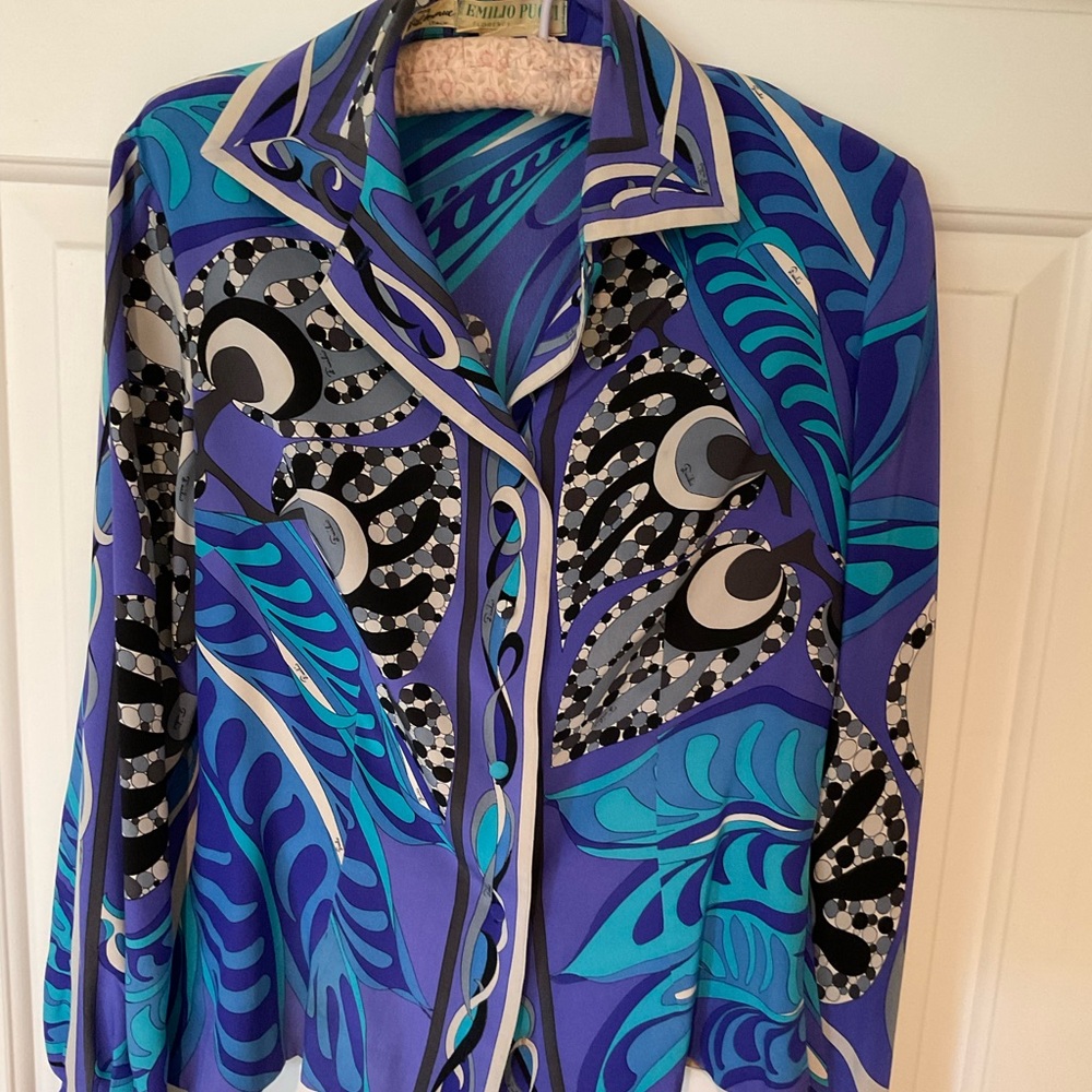 Emilio Pucci Blue and Purple Patterned Blouse